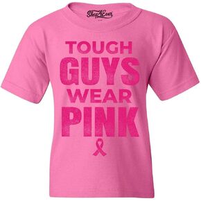 Shop4ever Tough Guys يرتدي تي شيرت وردي للشباب للتوعية بسرطان الثدي