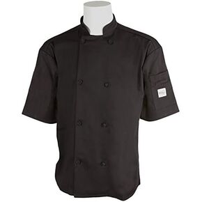 Mercer Culinary M61022WHL Genesis Men's Short Sleeve Chef Jacket with Cloth Knot Buttons, Large, White