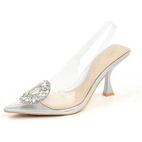JENN ARDOR Clear Heels for Women Slingback Pointed Closed Toe Heels with Rhinestones 3 inch Comfortable Stiletto Sandals Pumps Wedding Party Dress Shoes in Saudi Arabia