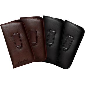 Calabria Unisex Full Slip Soft Eyeglass Case Black&Brown(2Pack) PU Leather & Felt