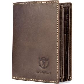 BULLCAPTAIN Genuine Leather Men Wallet RFID Blocking Bifold Wallets ID Window Credit Card Holder (Black) in Kuwait