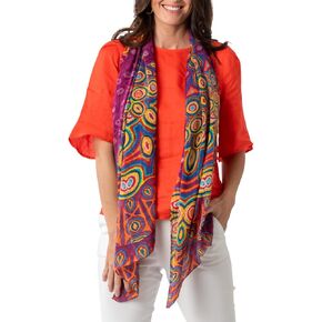 Mainie Desert Rain Long Rectangle Chiffon Scarf, Australian Aboriginal Art Print, Chiffon Silk Neck Scarves for Women Fashion, Rectangle Long Lightweight, Designer Scarves for Women Gifts Multicolor in Saudi Arabia