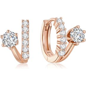 Gold Huggie Split Hoop Earrings Delicate Cubic Zirconia Double Hoop Earrings Oval Cuff Earrings for Women