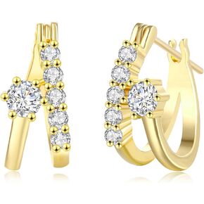 Gold Huggie Split Hoop Earrings Delicate Cubic Zirconia Double Hoop Earrings Oval Cuff Earrings for Women in Kuwait
