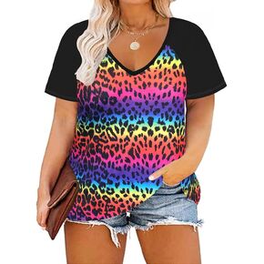 TIYOMI Plus Size Tops for Women Short Sleeve Color Block Raglan Sexy V Neck Shirts Tunic Spring Summer XL-5XL 14W-28W
