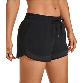 CRZ YOGA Women's Mid Rise Running Shorts Mesh Liner 3'' - Quick Dry Drawstring Workout Athletic Gym Shorts Zip Pocket