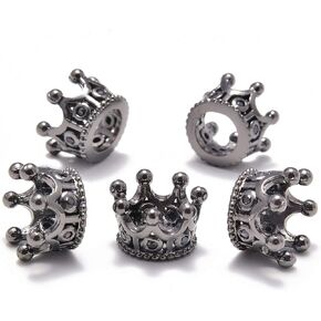 AD Beads Zircon Pave Rhinestones King Crown Or Queen Crown Bracelet Connector Charm Spacer Beads (5 Pcs Black on Gold (King Crown))