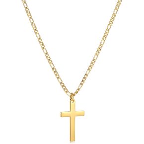 CaptainSteeL Cross Necklace for Men-Figaro Chain Stainless Steel/18k Gold Plated Plain Polishd Cross Pendant Necklace Simple Faith Jewelry Gift for Men Women 18-24 Inches