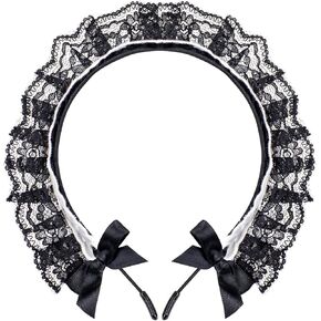 C-ZOFEK Women's French Maid Headband Ribbon Lace Kawaii Headwear Headpiece for Cosplay Costume