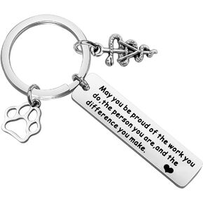 SEIRAA Veterinarian Gifts Veterinary Medicine Graduation Gift Medical Caduceus Charm Keychain with Paw Print Vet Tech Jewelry
