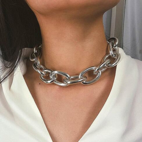 CLOACE Layered Pearl Choker Necklace Gold Chunky Link Chain Necklaces Thick Necklaces Punk Jewelry for Women and Girls(Gold Layered Chain) in Kuwait