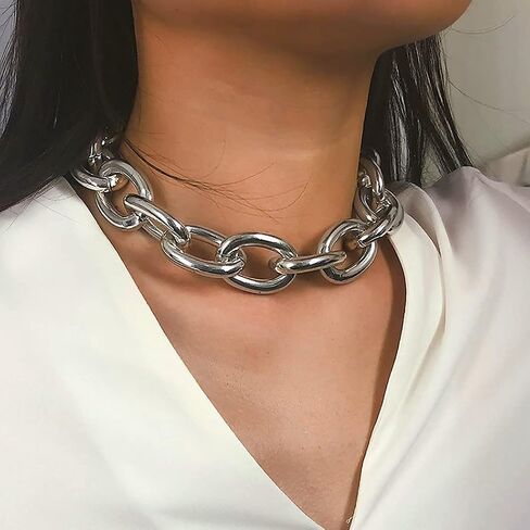 CLOACE Layered Pearl Choker Necklace Gold Chunky Link Chain Necklaces Thick Necklaces Punk Jewelry for Women and Girls(Gold Layered Chain) in Kuwait