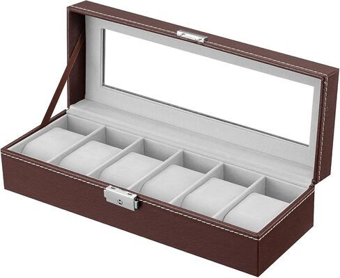 صندوق ساعة Oyydecor مكون من 6 فتحات من جلد البولي يوريثان، منظم تخزين خشبي للتخزين وعرض هدايا الأعمال للرجال والنساء (أسود2) in Kuwait