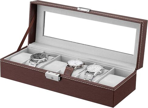 صندوق ساعة Oyydecor مكون من 6 فتحات من جلد البولي يوريثان، منظم تخزين خشبي للتخزين وعرض هدايا الأعمال للرجال والنساء (أسود2) in Kuwait