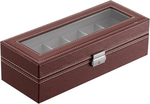 صندوق ساعة Oyydecor مكون من 6 فتحات من جلد البولي يوريثان، منظم تخزين خشبي للتخزين وعرض هدايا الأعمال للرجال والنساء (أسود2) in Kuwait