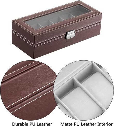 صندوق ساعة Oyydecor مكون من 6 فتحات من جلد البولي يوريثان، منظم تخزين خشبي للتخزين وعرض هدايا الأعمال للرجال والنساء (أسود2) in Kuwait