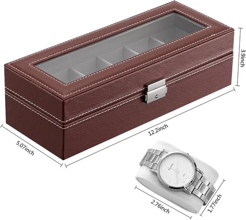 صندوق ساعة Oyydecor مكون من 6 فتحات من جلد البولي يوريثان، منظم تخزين خشبي للتخزين وعرض هدايا الأعمال للرجال والنساء (أسود2) in Kuwait