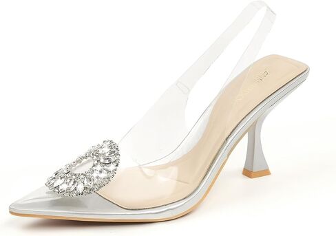 JENN ARDOR Clear Heels for Women Slingback Pointed Closed Toe Heels with Rhinestones 3 inch Comfortable Stiletto Sandals Pumps Wedding Party Dress Shoes in Saudi Arabia