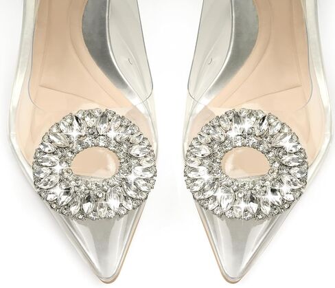 JENN ARDOR Clear Heels for Women Slingback Pointed Closed Toe Heels with Rhinestones 3 inch Comfortable Stiletto Sandals Pumps Wedding Party Dress Shoes in Saudi Arabia