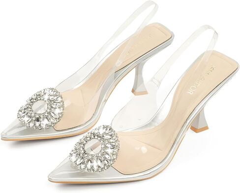 JENN ARDOR Clear Heels for Women Slingback Pointed Closed Toe Heels with Rhinestones 3 inch Comfortable Stiletto Sandals Pumps Wedding Party Dress Shoes in Saudi Arabia