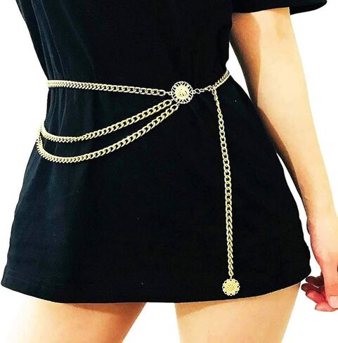 Nieeweiy المرأة العصرية متعدد الطبقات المعادن ربط الخصر سلسلة حزام خصر طويل شرابة البطن سلاسل الخصر مجوهرات للجسم in Kuwait