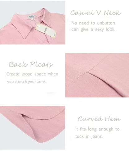 بلوزة نسائية صيفية قصيرة/طويلة الأكمام من Poetsky بأزرار سفلية فضفاضة كاجوال برقبة على شكل حرف V in Kuwait