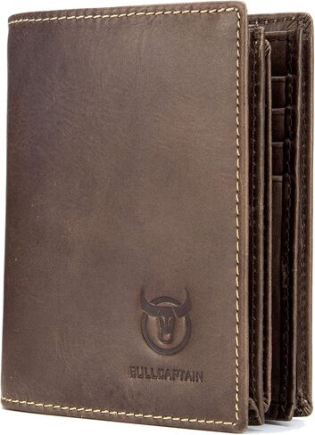 BULLCAPTAIN Genuine Leather Men Wallet RFID Blocking Bifold Wallets ID Window Credit Card Holder (Black) in Kuwait