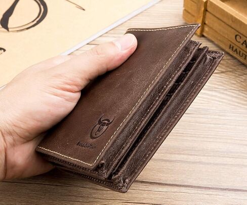 BULLCAPTAIN Genuine Leather Men Wallet RFID Blocking Bifold Wallets ID Window Credit Card Holder (Black) in Kuwait