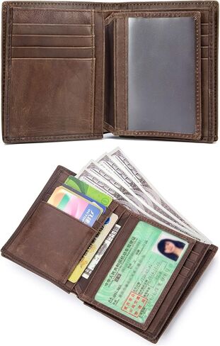 BULLCAPTAIN Genuine Leather Men Wallet RFID Blocking Bifold Wallets ID Window Credit Card Holder (Black) in Kuwait