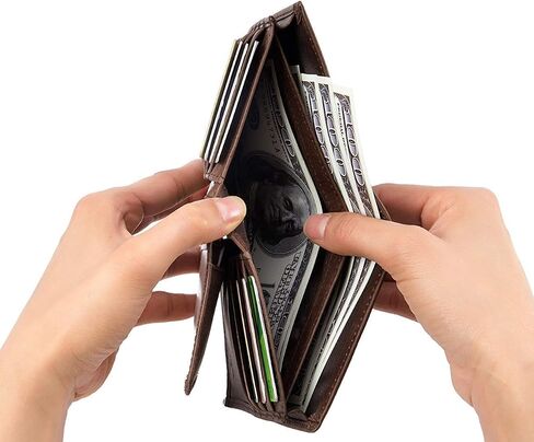 BULLCAPTAIN Genuine Leather Men Wallet RFID Blocking Bifold Wallets ID Window Credit Card Holder (Black) in Kuwait
