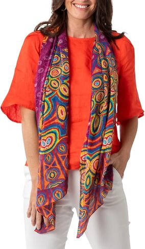 Mainie Desert Rain Long Rectangle Chiffon Scarf, Australian Aboriginal Art Print, Chiffon Silk Neck Scarves for Women Fashion, Rectangle Long Lightweight, Designer Scarves for Women Gifts Multicolor in Saudi Arabia