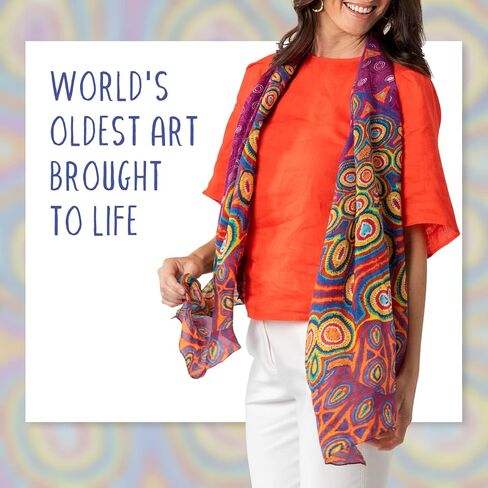 Mainie Desert Rain Long Rectangle Chiffon Scarf, Australian Aboriginal Art Print, Chiffon Silk Neck Scarves for Women Fashion, Rectangle Long Lightweight, Designer Scarves for Women Gifts Multicolor in Saudi Arabia