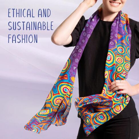 Mainie Desert Rain Long Rectangle Chiffon Scarf, Australian Aboriginal Art Print, Chiffon Silk Neck Scarves for Women Fashion, Rectangle Long Lightweight, Designer Scarves for Women Gifts Multicolor in Saudi Arabia