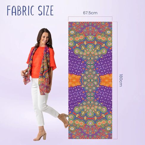 Mainie Desert Rain Long Rectangle Chiffon Scarf, Australian Aboriginal Art Print, Chiffon Silk Neck Scarves for Women Fashion, Rectangle Long Lightweight, Designer Scarves for Women Gifts Multicolor in Saudi Arabia