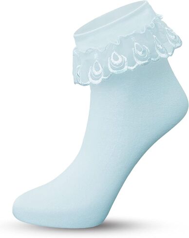 Sugar Sunday Women's Lace Ruffle Frilly Ankle High Casual Socks in Kuwait