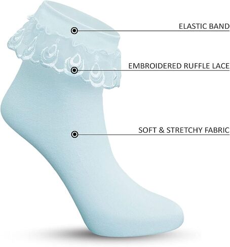 Sugar Sunday Women's Lace Ruffle Frilly Ankle High Casual Socks in Kuwait