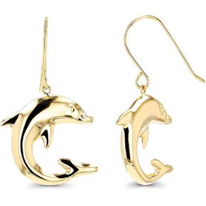 14K Yellow Gold High Polished Dolphins Hoop Earrings with Hinged Clasp | Dolphin Jewelry | Earrings For Sensitive Ears | Beautiful Hoop Earrings for Women | Solid Gold Earrings For Women and Girls in Kuwait