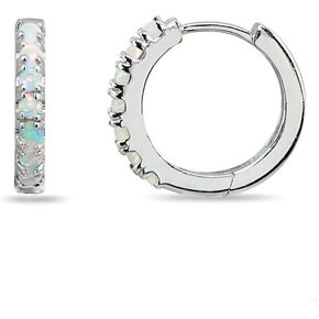 Sterling Silver Tiny Small 15mm Prong-set Genuine or Synthetic Gemstone Round Small Huggie Hoop Earrings for Women Girls in Kuwait