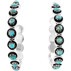 Hoop Turquoise Earrings Sterling Silver 925 Genuine Turquoise & Gemstones