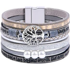 Aucuu Inspirational Leather Bracelets for Women, Boho Cuff Crystal Wrap Bracelets for Teen Girls, Valentine's Day Mother's Day Birthday Jewelry Gifts for Women in Saudi Arabia