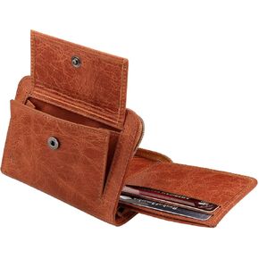 Otto Angelino RFID Blocking Men’s Zippered Bifold Wallet - Italian Cowhide Leather - Slim Travel Comfort - Credit Card Holder w/ Transparent ID Slot - Snap Back Coin Holder