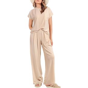 Vigorics Women's Two Piece Lounge Sets with Wide Leg Knit Pullover Tops and High Waisted Pants Tracksuits