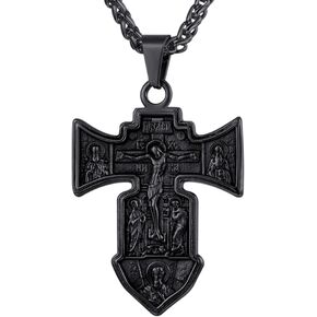 U7 Russian Orthodox Cross Pendant/Praying Hands/Ichthys Sign for Men Women Stainless Steel 18K Gold Plated Jesus Pendant Christian Religious Necklaces, Length 22" Silver Black Gold in Saudi Arabia