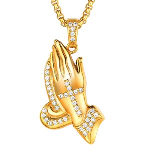 U7 Russian Orthodox Cross Pendant/Praying Hands/Ichthys Sign for Men Women Stainless Steel 18K Gold Plated Jesus Pendant Christian Religious Necklaces, Length 22" Silver Black Gold in Kuwait