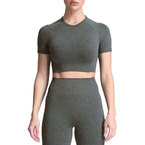 Aoxjox Women's Workout Vital Short Sleeve Seamless Crop Top Yoga Gym Sport Shirts T Shirt
