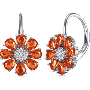 Blue Created Sapphire/Amethyst Flower Earrings for Women 925 Sterling Silver Pear Cut Flower Leverback Earrings