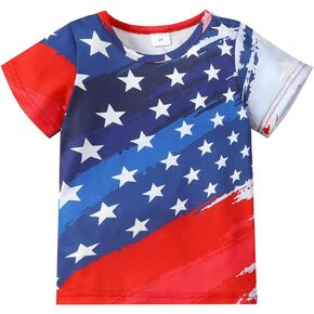 تي شيرت للأولاد والبنات بعلم أمريكي بأكمام قصيرة من القطن 4th من يوليو تي شيرت للأطفال الصغار ملابس وطنية أمريكية 3t-10t in Kuwait