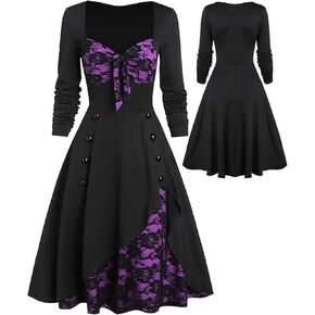 Women’s Goth Dress Lace Floral Vintage Steampunk Gothic Dress Lace Victorian Skirts Costumes Clothing