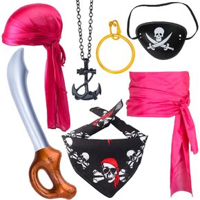 Yewong Pirate Costume Accessory Set Pirate Silky Durag Long Tail Pirate Sash with Pirate Party Accessories Kit