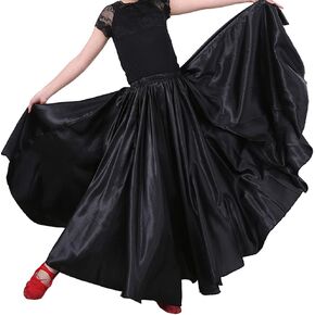 Long Full Circle Satin Tea Ankle Length Flowy Swing Dance Costume Cosplay Skirt for School Children Girls 8-12 Years
